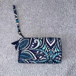 Vera Bradley Wristlet Wallet Blue Teal Floral Pattern Snap Closure